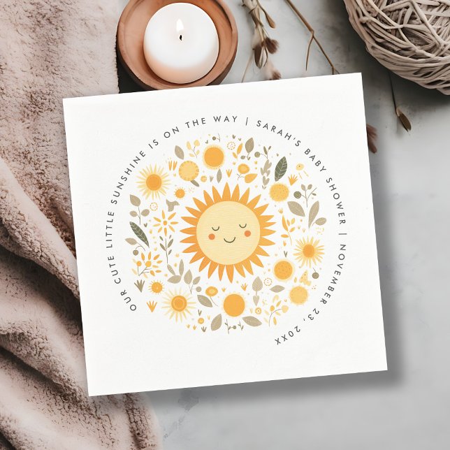 Cute Our Little Sunshine Boho Sun Baby Shower Napkin (Creator Uploaded)
