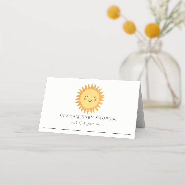 Cute Our Little Sunshine Boho Sun Baby Shower Place Card (Front)