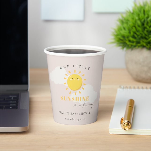 Cute Our Little Sunshine Girl Blush Baby Shower Paper Cups (Insitu)