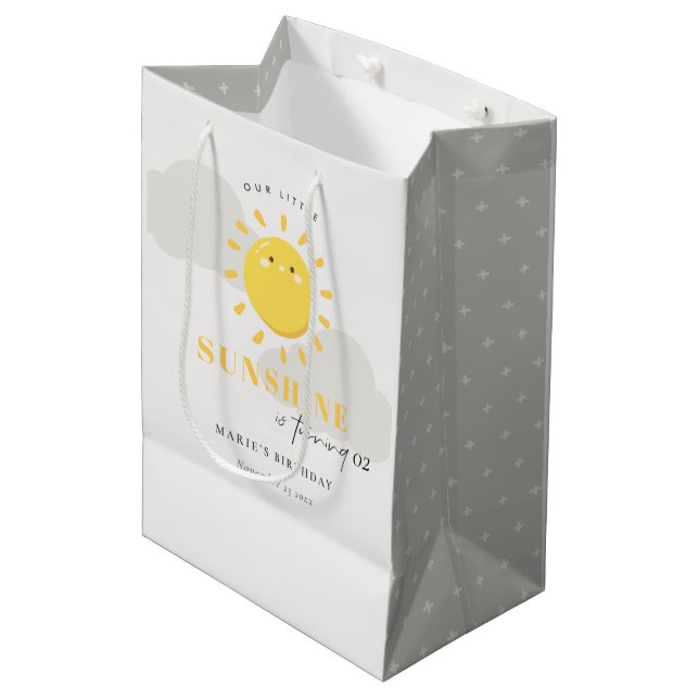 Cute Our Little Sunshine Grey Any Age Birthday Medium Gift Bag (Front Angled)