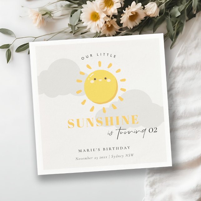 Cute Our Little Sunshine Yellow Any Age Birthday Napkin (Creator Uploaded)