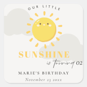 Cute Our Little Sunshine Yellow Any Age Birthday Square Sticker