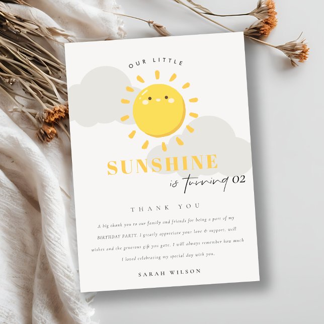 Cute Our Little Sunshine Yellow Any Age Birthday Thank You Card (Creator Uploaded)