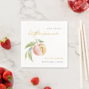 Cute Our Little Sweet Peach Watercolor Birthday Napkin