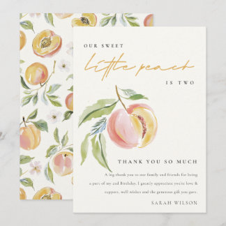 Cute Our Little Sweet Peach Watercolor Birthday Thank You Card