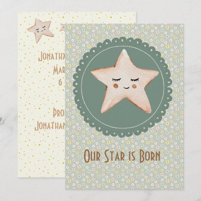 Cute Our Star is Born Boy or Girl  Birth Announcement (Front/Back)