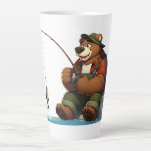 Cute, outdoorsman bear fishing latte mug
