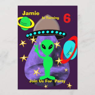 Cute outer Space Alien Themed Birthday Party Invitation