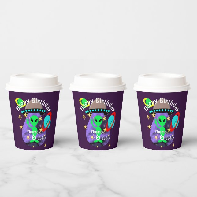 Cute outer Space Alien Themed Birthday Party Paper Cups (Multi)