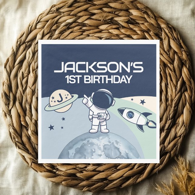Cute Outer Space Astronaut Birthday Napkin (Cute Outer Space Astronaut Birthday Napkins)