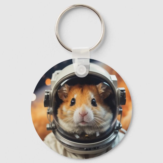 Cute Outer Space Astronaut Hamster  Key Ring (Front)