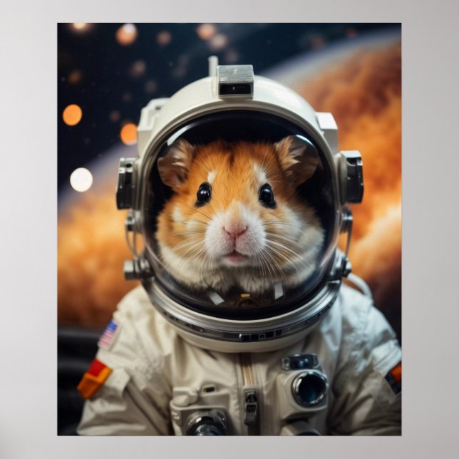 Cute Outer Space Astronaut Hamster  Poster (Front)