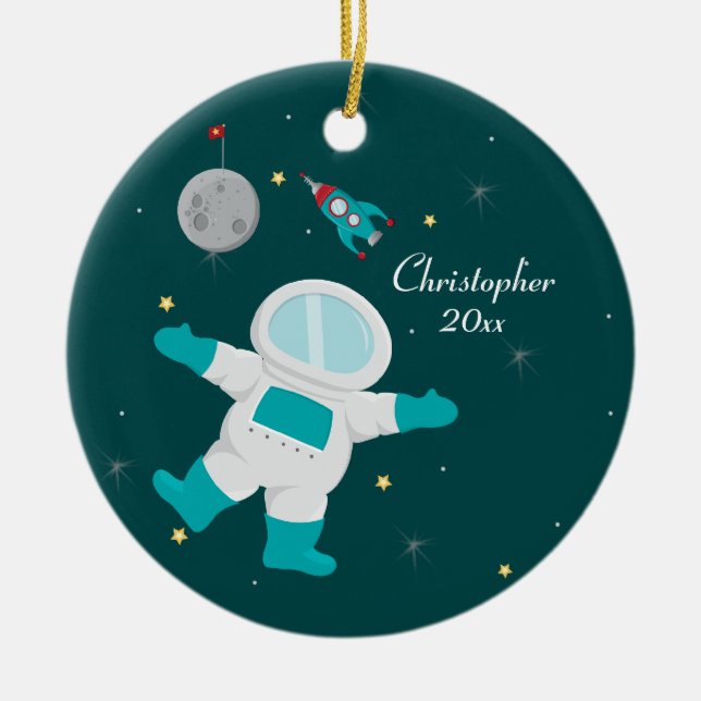 Cute outer space astronaut personalised ornament (Front)