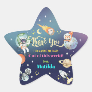 Cute Outer Space Astronaut Planets Girl Birthday  Star Sticker