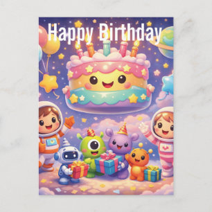 Cute Outer Space Birthday Party with Astronauts Postcard