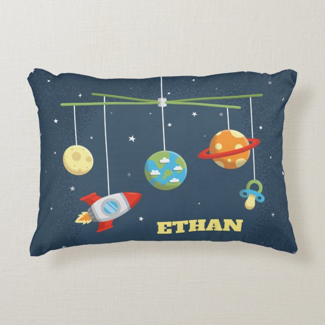 Cute Outer Space Crib Toys Baby Boy Nursery Pillow (Front)