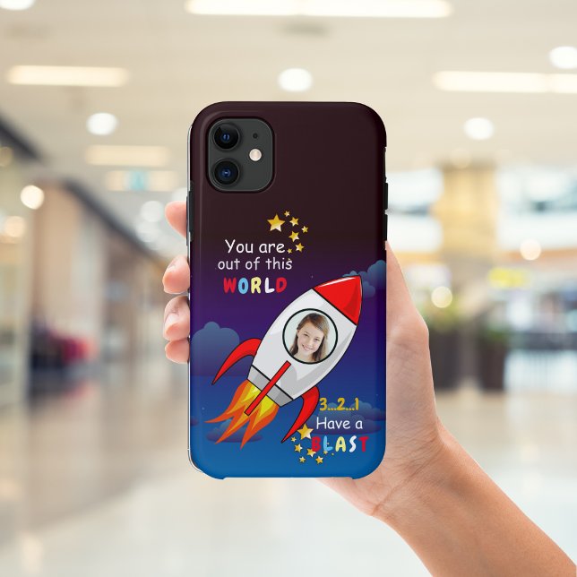 Cute Outer Space Rocket Ship Blast Off Birthday Case-Mate iPhone Case (Creator Uploaded)