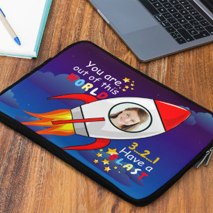 Cute Outer Space Rocket Ship Blast Off Birthday Laptop Sleeve