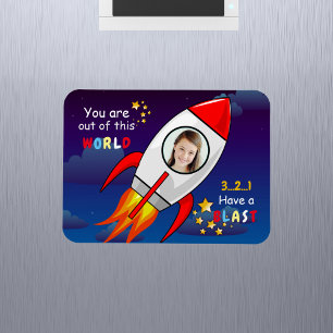 Cute Outer Space Rocket Ship Blast Off Birthday Magnet