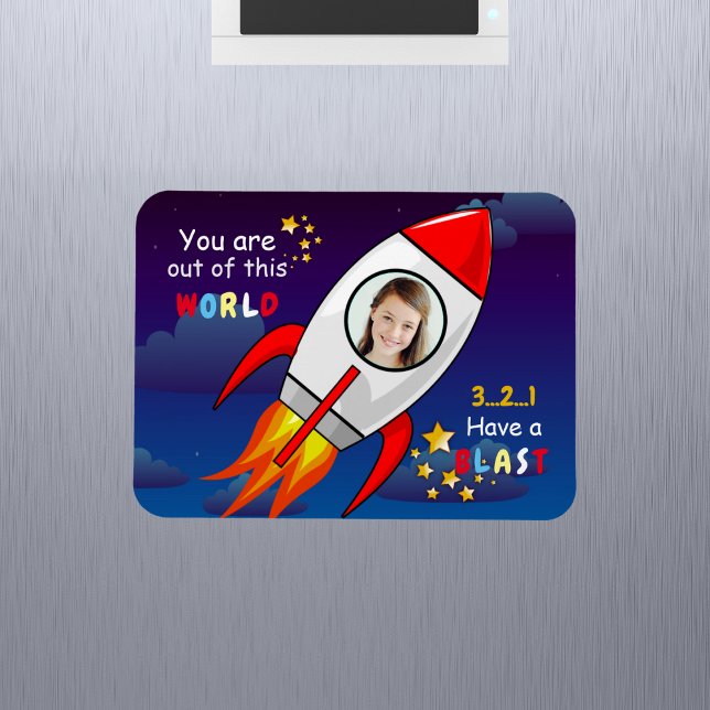 Cute Outer Space Rocket Ship Blast Off Birthday Magnet (Creator Uploaded)