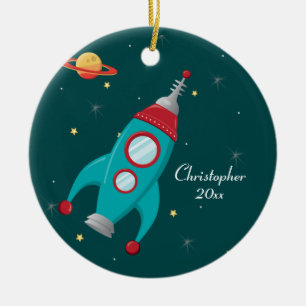 Cute outer space rocket ship personalised ornament