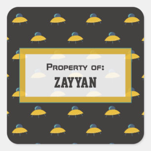 Cute Outer Space Spaceship Pattern Personalised Square Sticker
