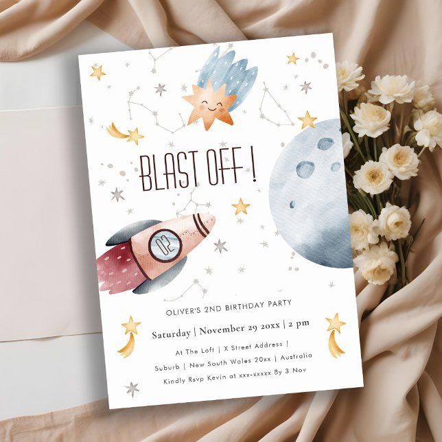 Cute Outer Space Starry Any Age Birthday Invite (Creator Uploaded)