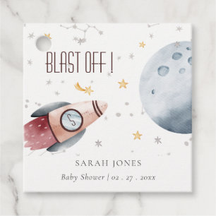 Cute Outer Space Starry Planet Rocket Baby Shower Favour Tags
