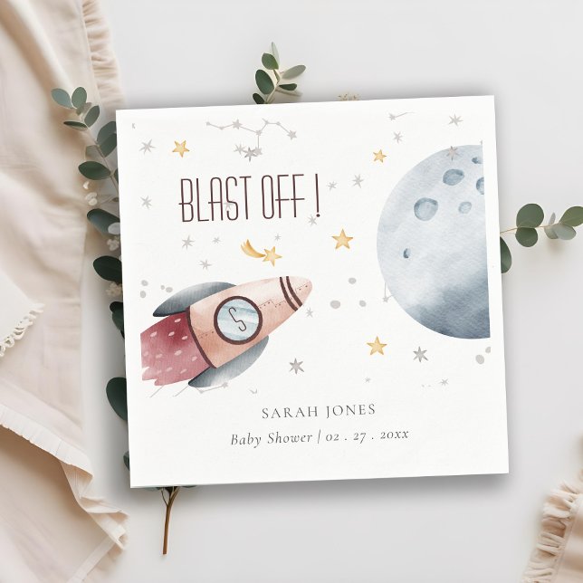 Cute Outer Space Starry Planet Rocket Baby Shower Napkin (Creator Uploaded)