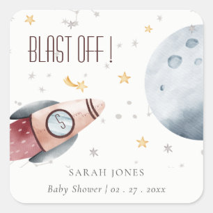 Cute Outer Space Starry Planet Rocket Baby Shower Square Sticker