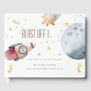 Cute Outer Space Starry Planets Any Age Birthday  Guest Book