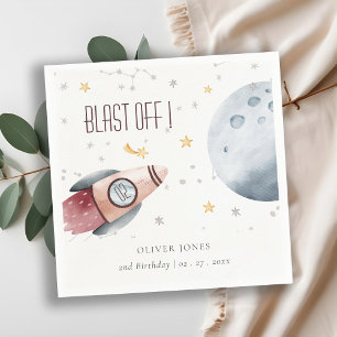 Cute Outer Space Starry Planets Any Age Birthday Napkin