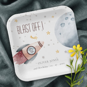 Cute Outer Space Starry Planets Any Age Birthday Paper Plate