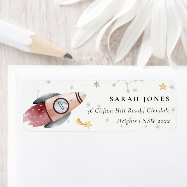 Cute Outer Space Starry Planets Monogram Address (Insitu)