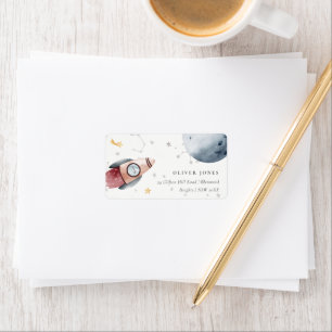 Cute Outer Space Starry Planets Monogram Address Label