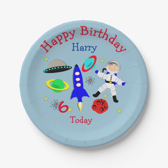 Cute outer Space Themed Birthday Party Paper Plate (Front)