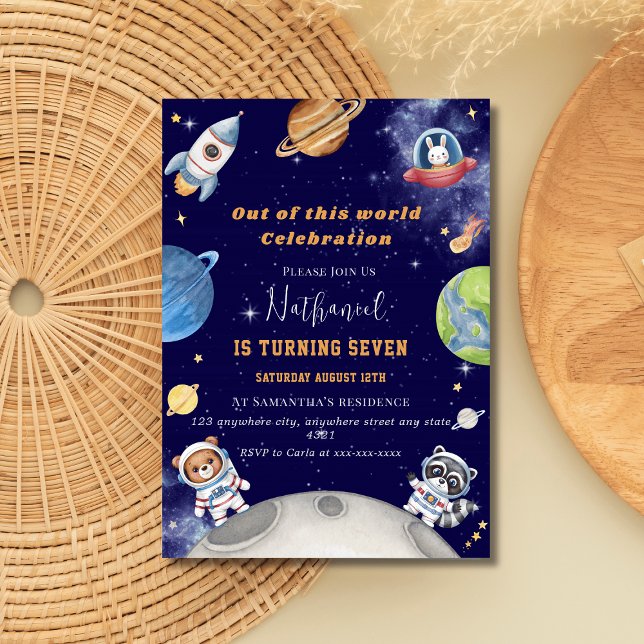 Cute outer space woodland animals birthday  invitation (Creator Uploaded)