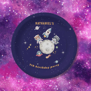 Cute outer space woodland animals birthday  paper plate