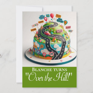 CUTE OVER THE HILL BIRTHDAY CAKE PARTY INVITATION