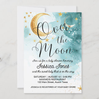 Cute Over The Moon Baby Shower Invitation
