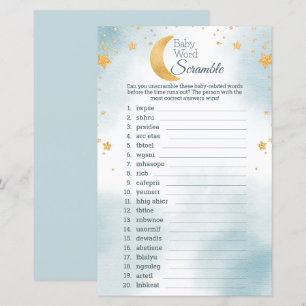Cute Over the Moon Baby Shower Word Scramble Game