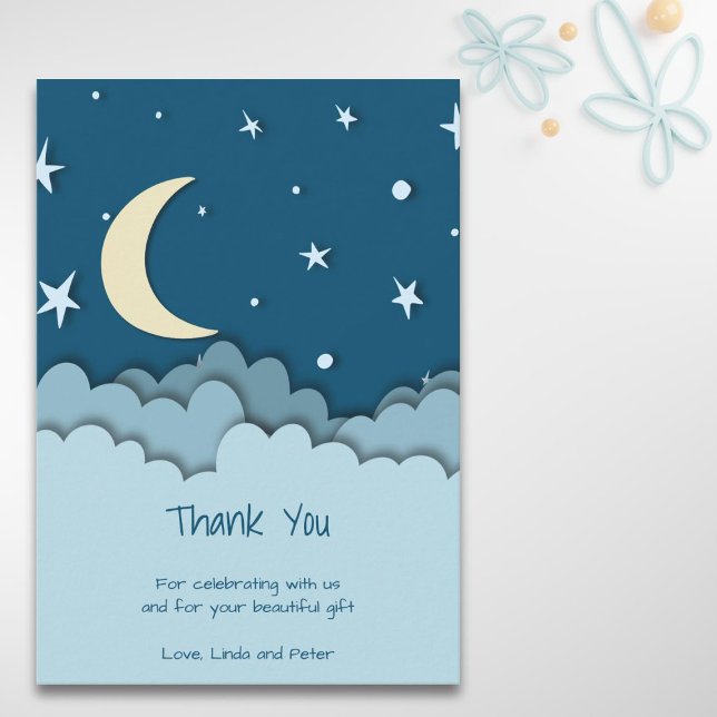 Cute Over the Moon Dark Blue Thank You Baby Shower (Creator Uploaded)
