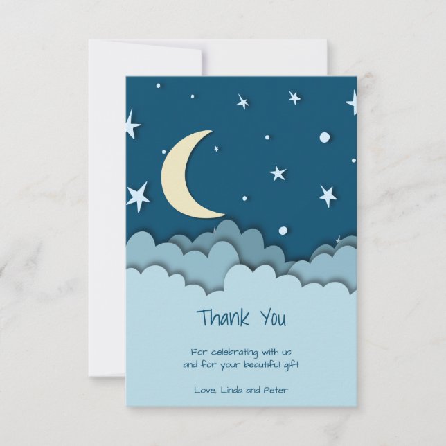Cute Over the Moon Dark Blue Thank You Baby Shower (Front)