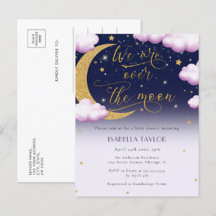Cute Over the Moon Girl Baby Shower Invitation Postcard