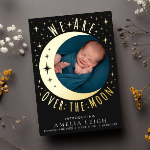 Cute Over the Moon Photo Birth Announcement Card