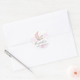 Cute Over the Moon Pink Gold Stars Baby Shower Classic Round Sticker