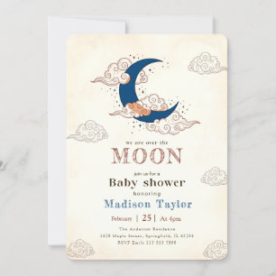 Cute Over the Moon Stars Clouds Baby Shower Invitation