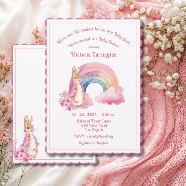 Cute Over the Rainbow Pink Watercolor Baby Shower Invitation (Creator Uploaded)