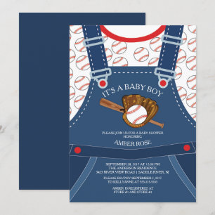 Cute Overalls BASEBALL Baby Shower Invitation