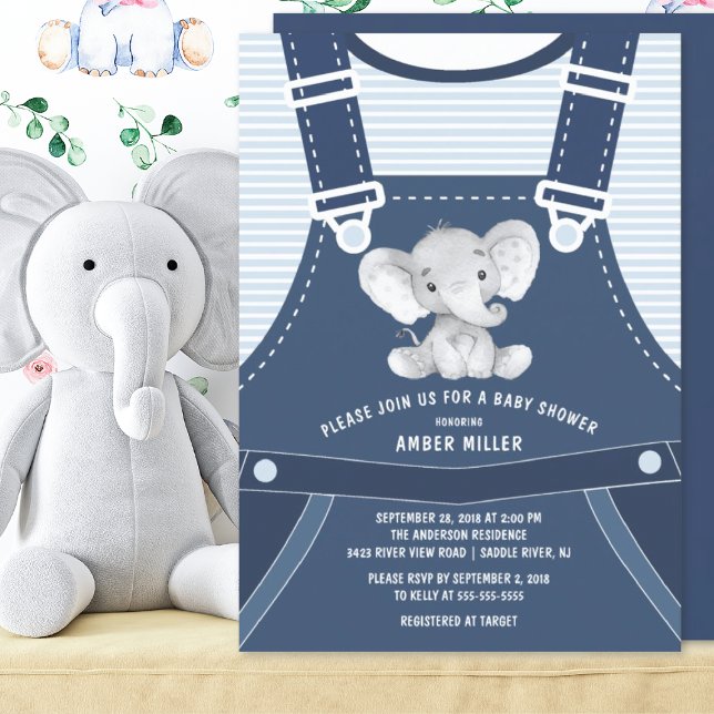 Cute Overalls ELEPHANT Baby Shower Invitation (Creator Uploaded)